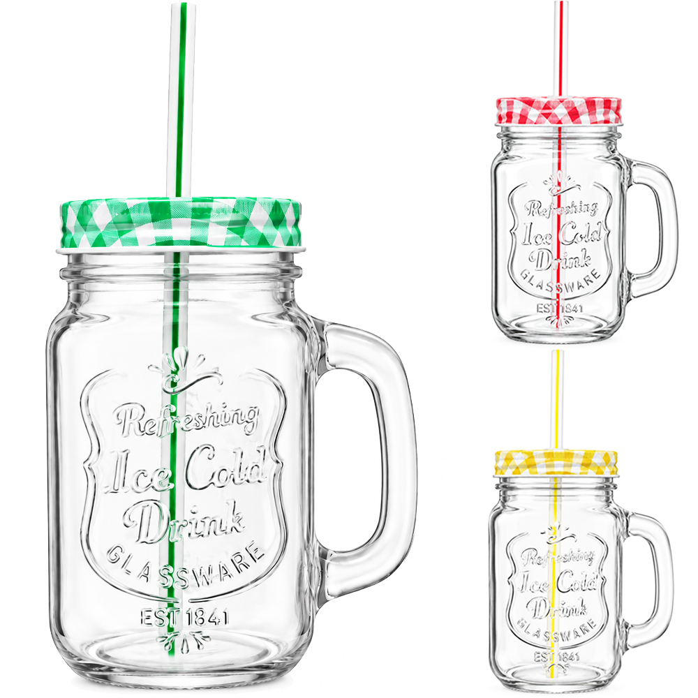 CANECA COM TAMPA E CANUDO DE VIDRO / METAL 450ML 