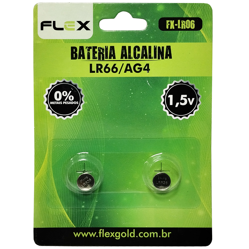 BATERIA LR66/AG4 ALCALINA BOTAO 1,5V FLEX GOLD COM 2 PECAS 