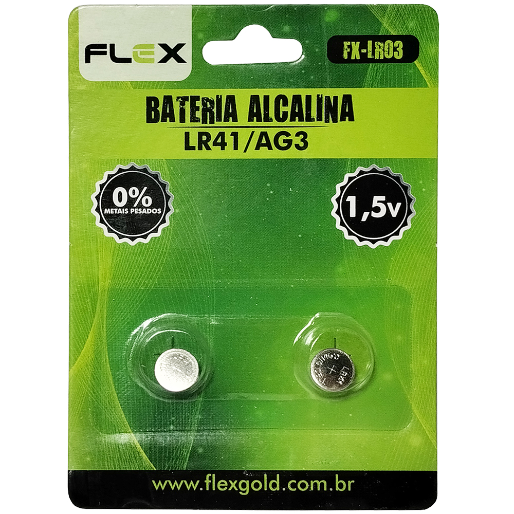 BATERIA LR41/AG3 ALCALINA BOTAO 1,5V FLEX GOLD COM 2 PECAS