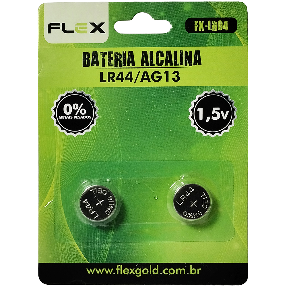 BATERIA LR44/AG13 ALCALINA BOTAO 1,5V FLEX GOLD COM 2 PECAS