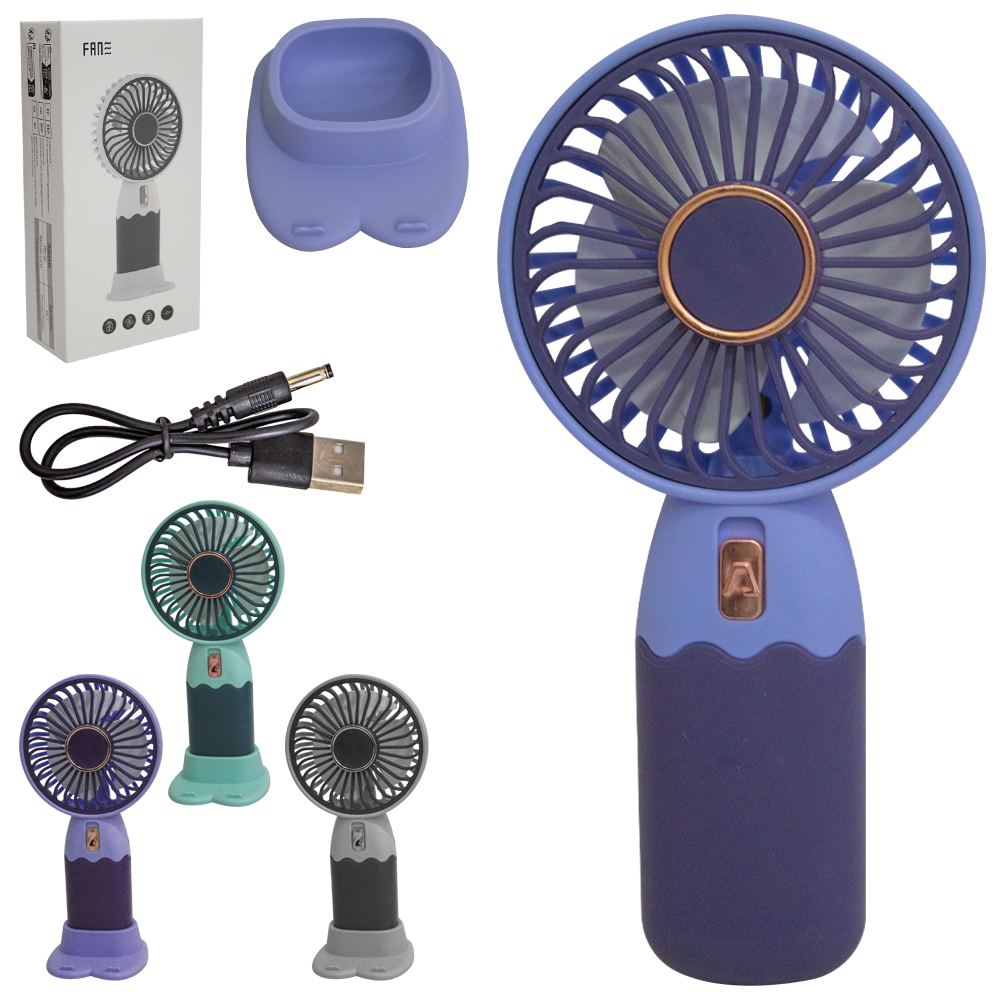 MINI VENTILADOR DE MESA PORTATIL RECARREGAVEL 5V COM 1 VELOCIDADE + BASE SUPORTE CELULAR E CABO USB 16,5X8X6CM
