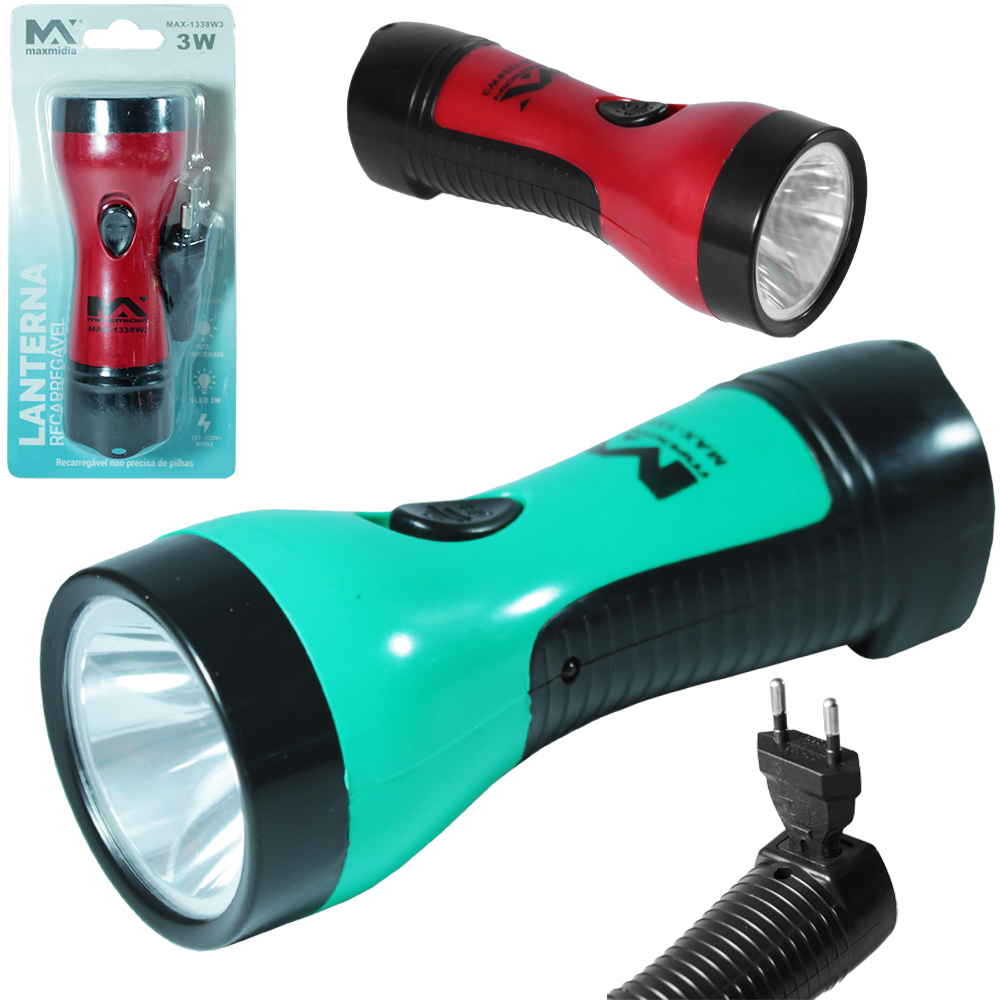 LANTERNA RECARREGAVEL BIVOLT MAXMIDIA COM 1 LED