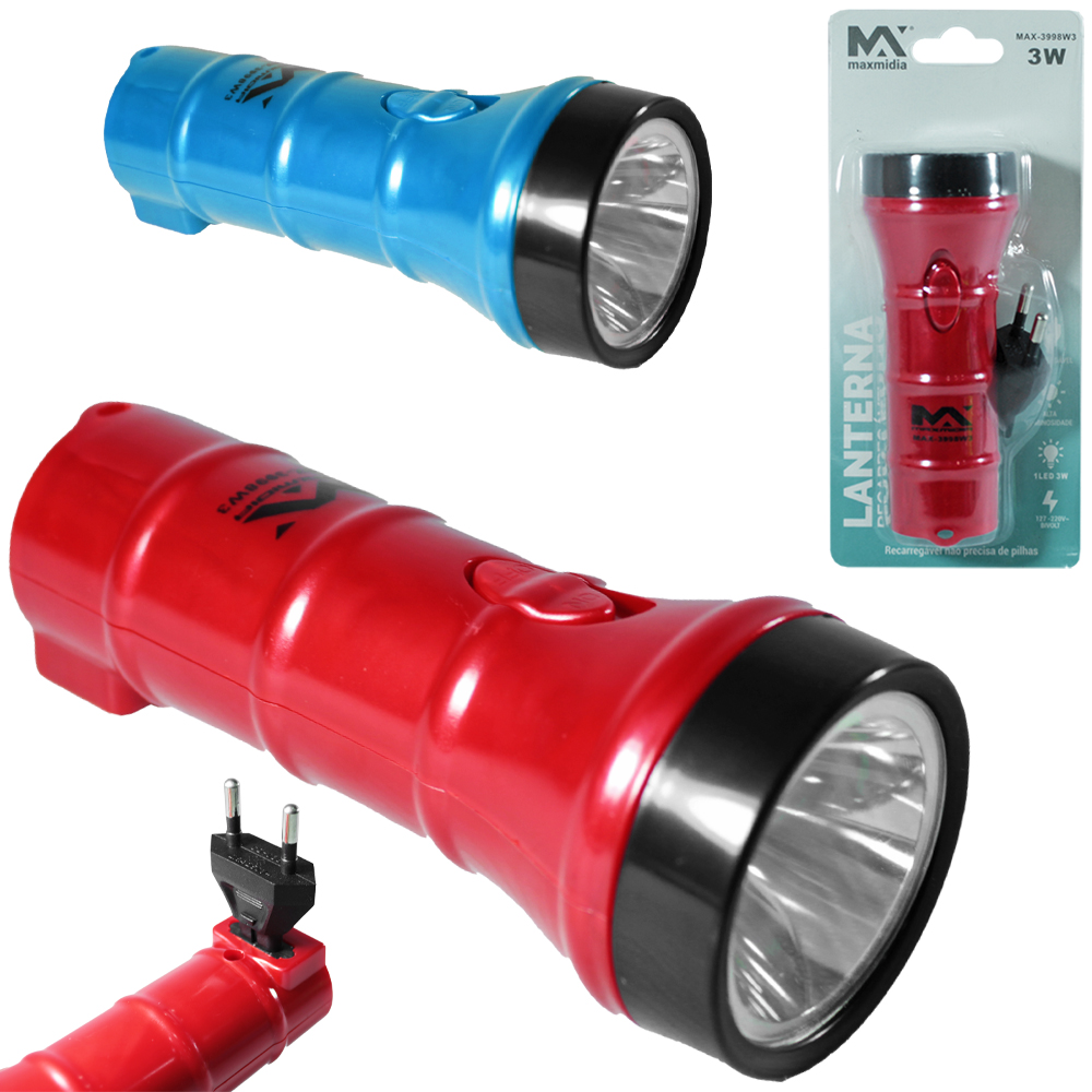 LANTERNA RECARREGAVEL BIVOLT MAXMIDIA COM 1 LED 