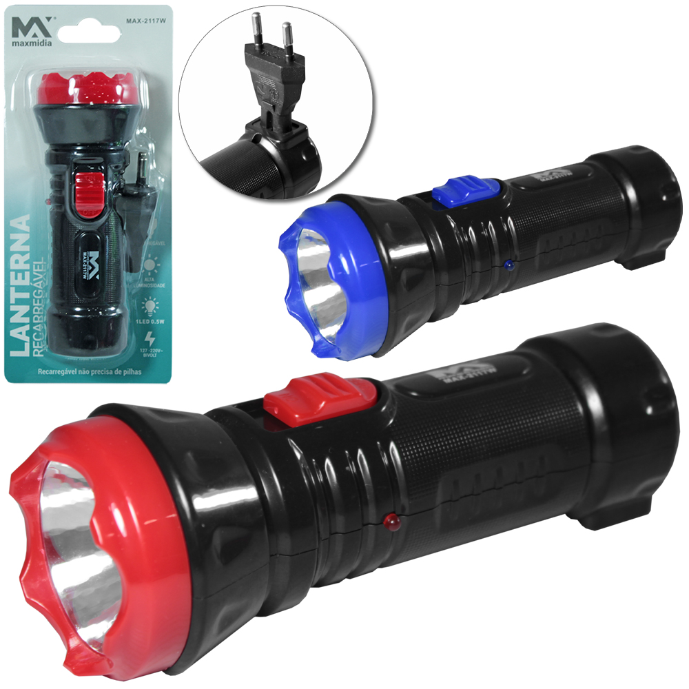 LANTERNA RECARREGAVEL BIVOLT MAXMIDIA COM 1 LED