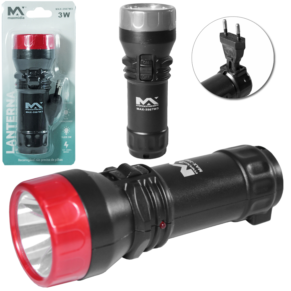 LANTERNA RECARREGAVEL BIVOLT MAXMIDIA COM 1 LED