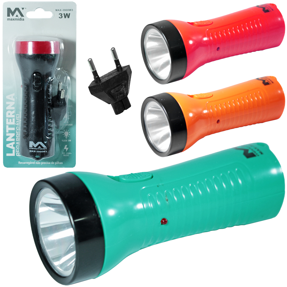 LANTERNA RECARREGAVEL BIVOLT MAXMIDIA COM 1 LED