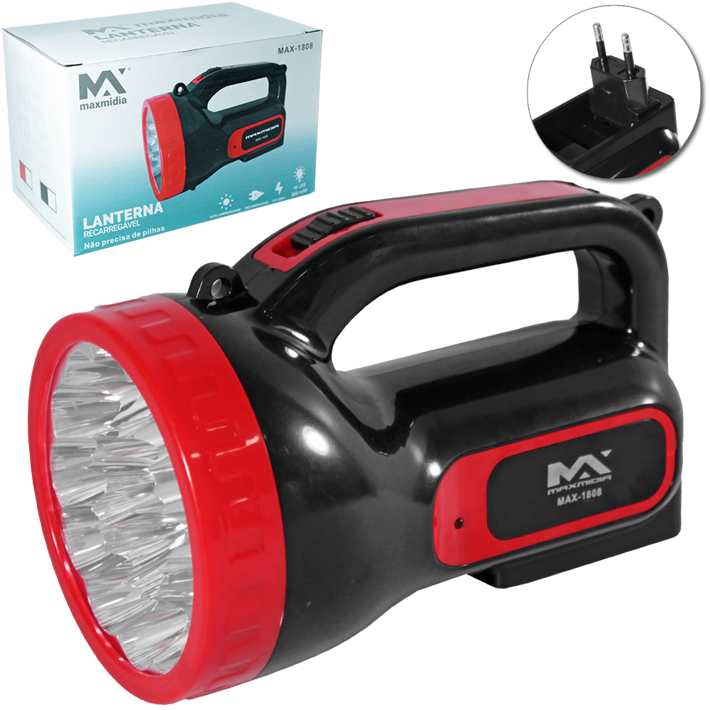 LANTERNA RECARREGAVEL BIVOLT MAXMIDIA COM 18 LEDS