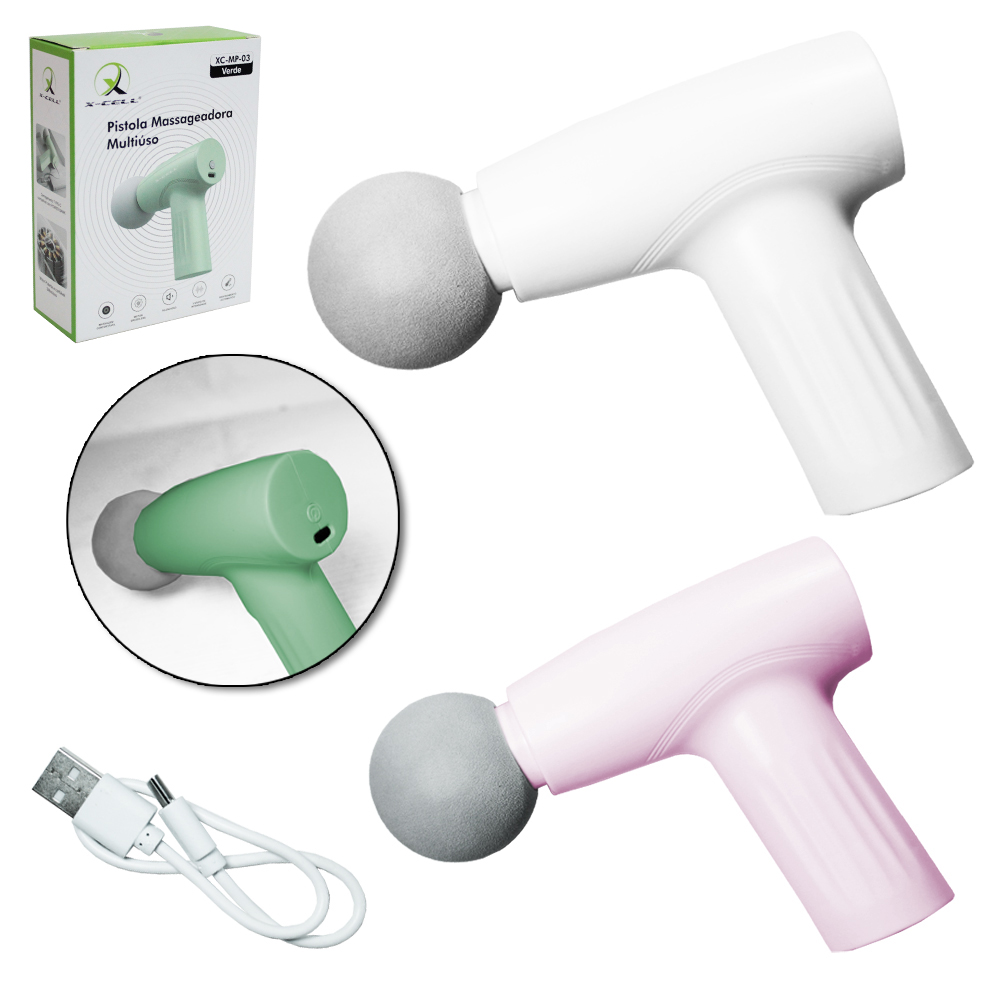 MASSAGEADOR CORPORAL PISTOLA MASSAGE FASCIAL GUN RECARREGAVEL 3 VELOCIDADES + CABO USB