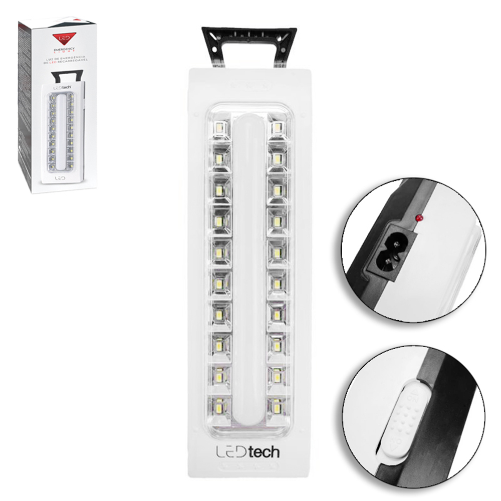 LUMINARIA DE EMERGENCIA RECARREGAVEL BIVOLT COM 21 LEDS + ALCA