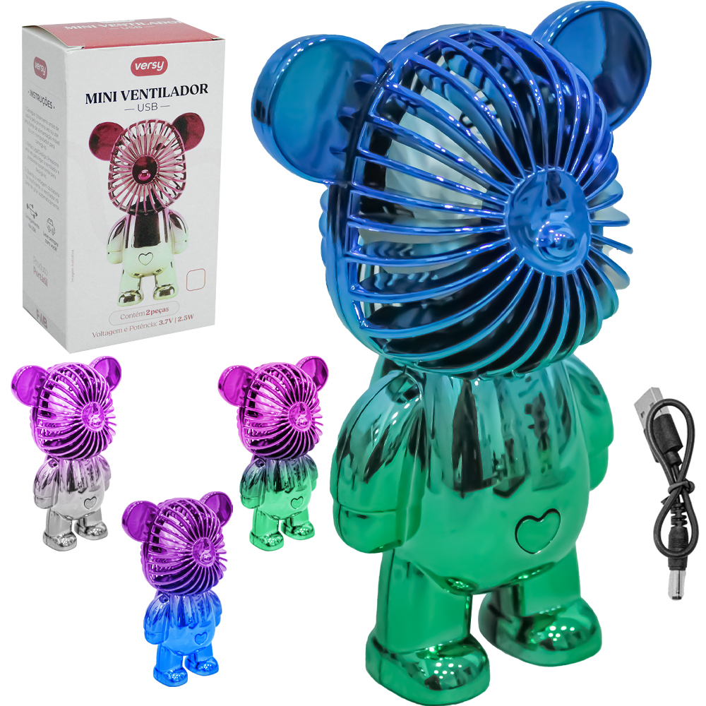 MINI VENTILADOR DE MAO / MESA URSO PORTATIL RECARREGAVEL 3.7V 1 VELOCIDADE + CABO USB VERSY