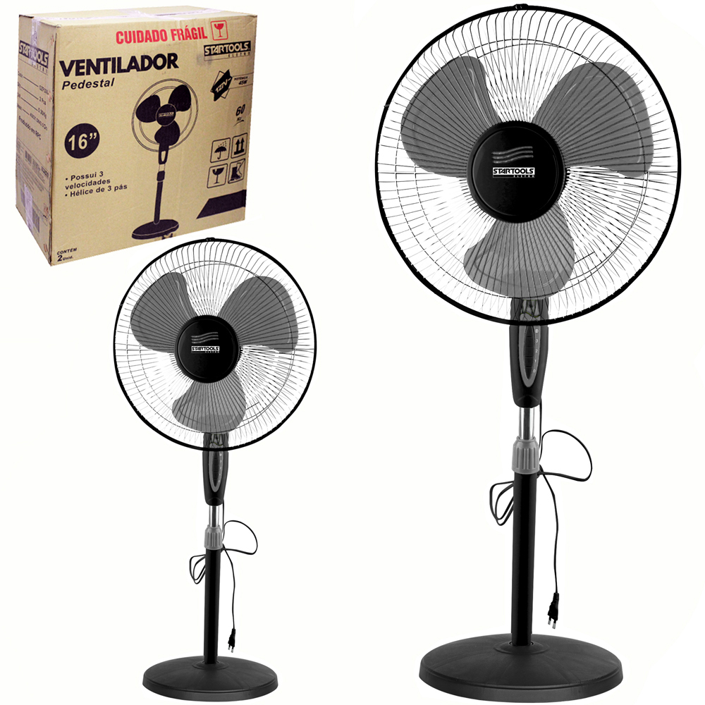 VENTILADOR DE PEDESTAL COM 2 PECAS 3 VELOCIDADES PRETO / CINZA 16'' 40CM 45W 127V 