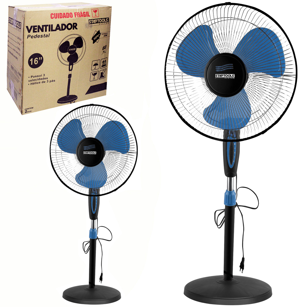 VENTILADOR DE PEDESTAL COM 2 PECAS 3 VELOCIDADES PRETO / AZUL 16'' 40CM 45W 127V