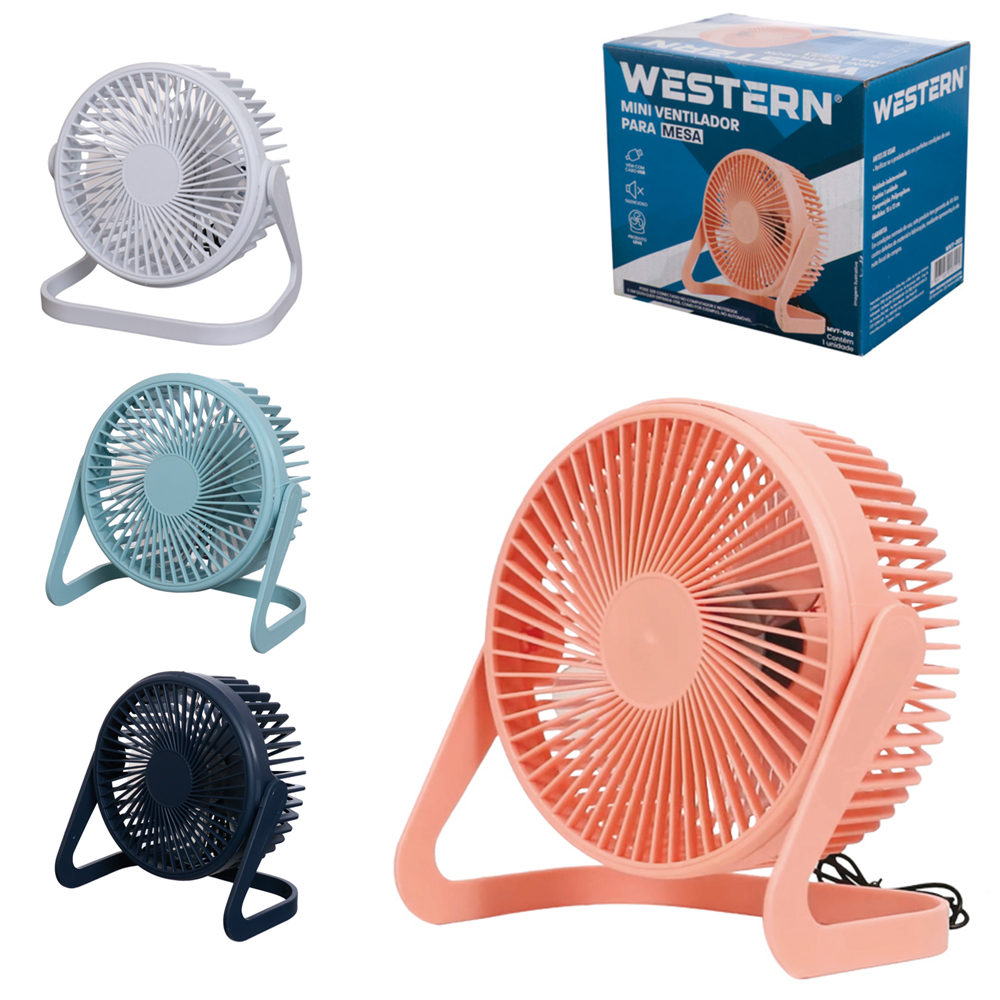 MINI VENTILADOR DE MESA 1 VELOCIDADE 5'' COM SUPORTE DE PLASTICO USB