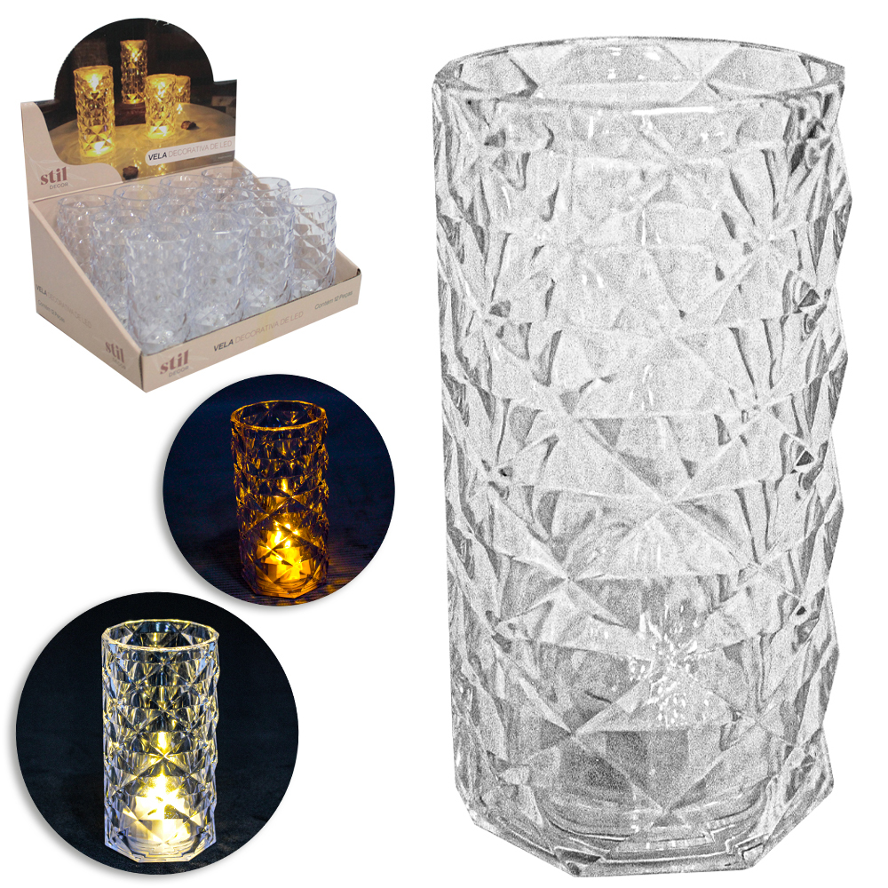 VELA DECORATIVA ELETRONICA DE LED COM CASTICAL DE ACRILICO STIL DECOR A BATERIA 9,5X5CM DE Ø DP PLAY