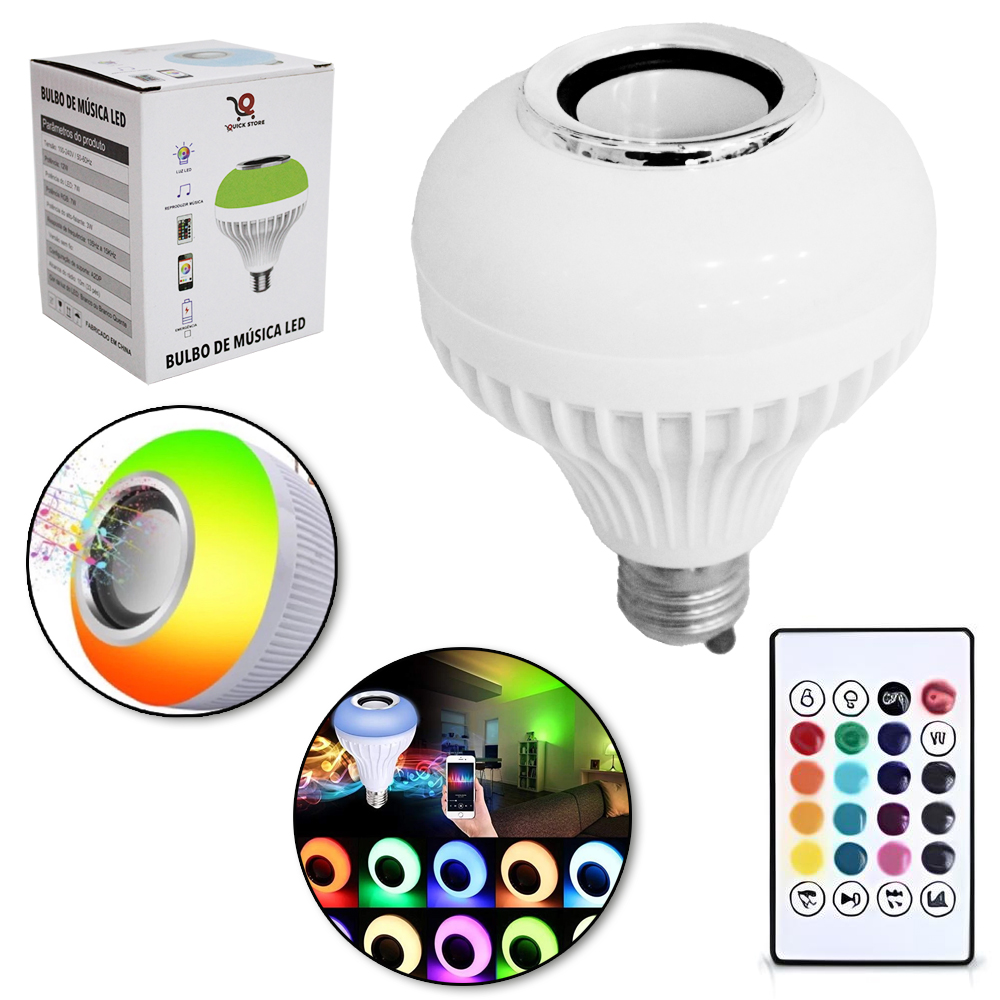 LAMPADA LUZ BALADA DE LED 12W COM CAIXA DE SOM + BLUETOOTH E CONTROLE REMOTO BIVOLT E27