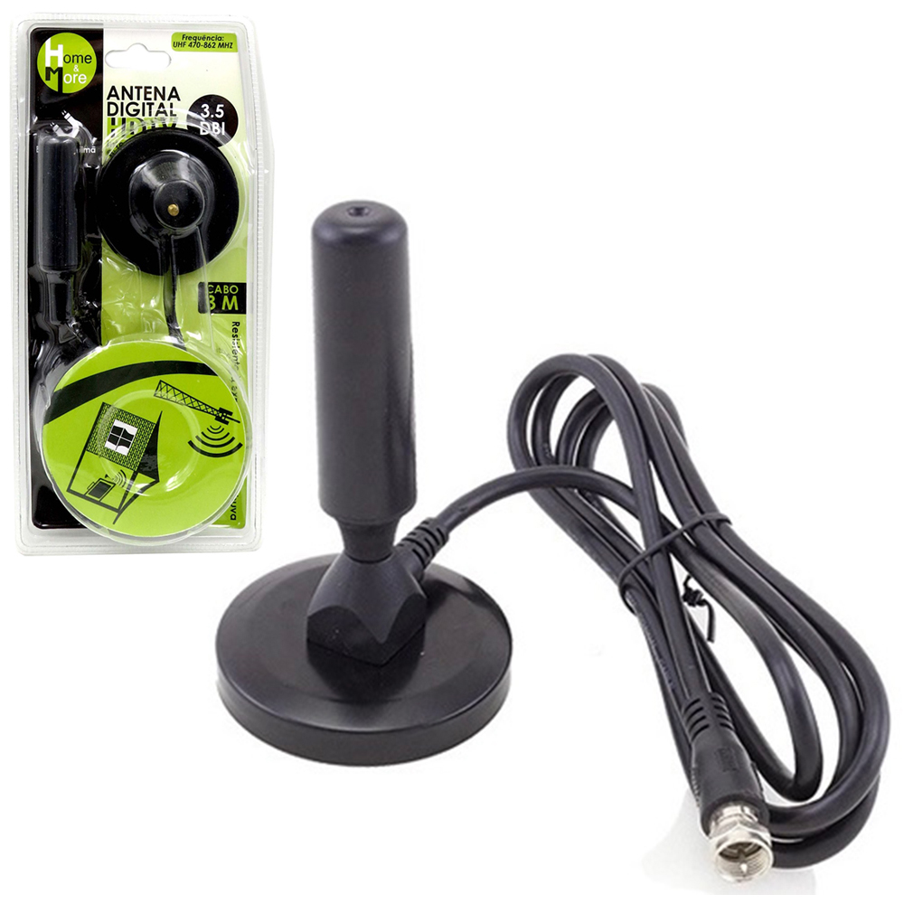 ANTENA DIGITAL INTERNA / EXTERNA HDTV / VHF / UHF / FM COM BASE IMANTADA E CABO 3M