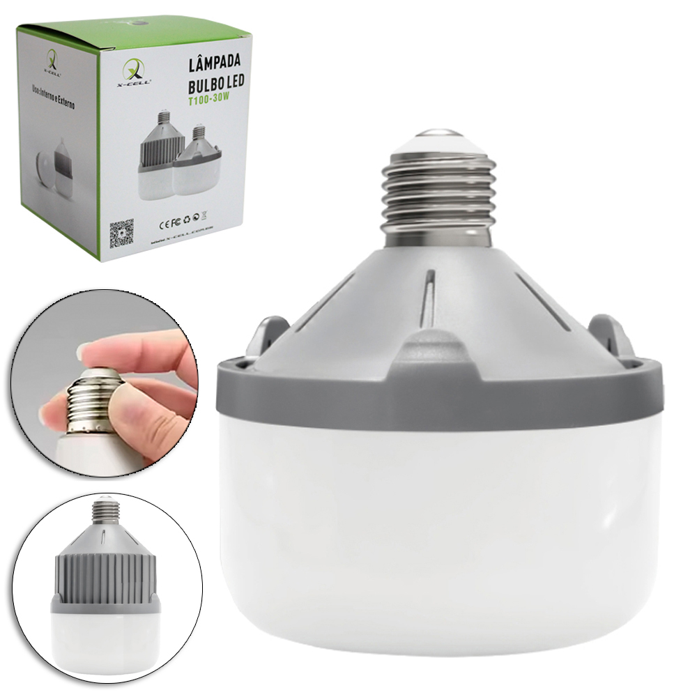 LAMPADA BULBO DE LED T100-30W BRANCA FRIA BIVOLT E27 X-CELL