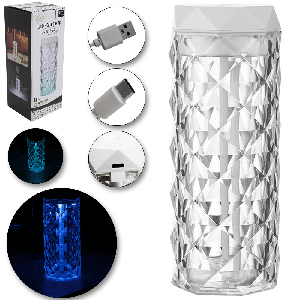UMIDIFICADOR PARA AMBIENTES ABAJUR LUMINARIA LED CABO USB 18X6,5CM DE Ø