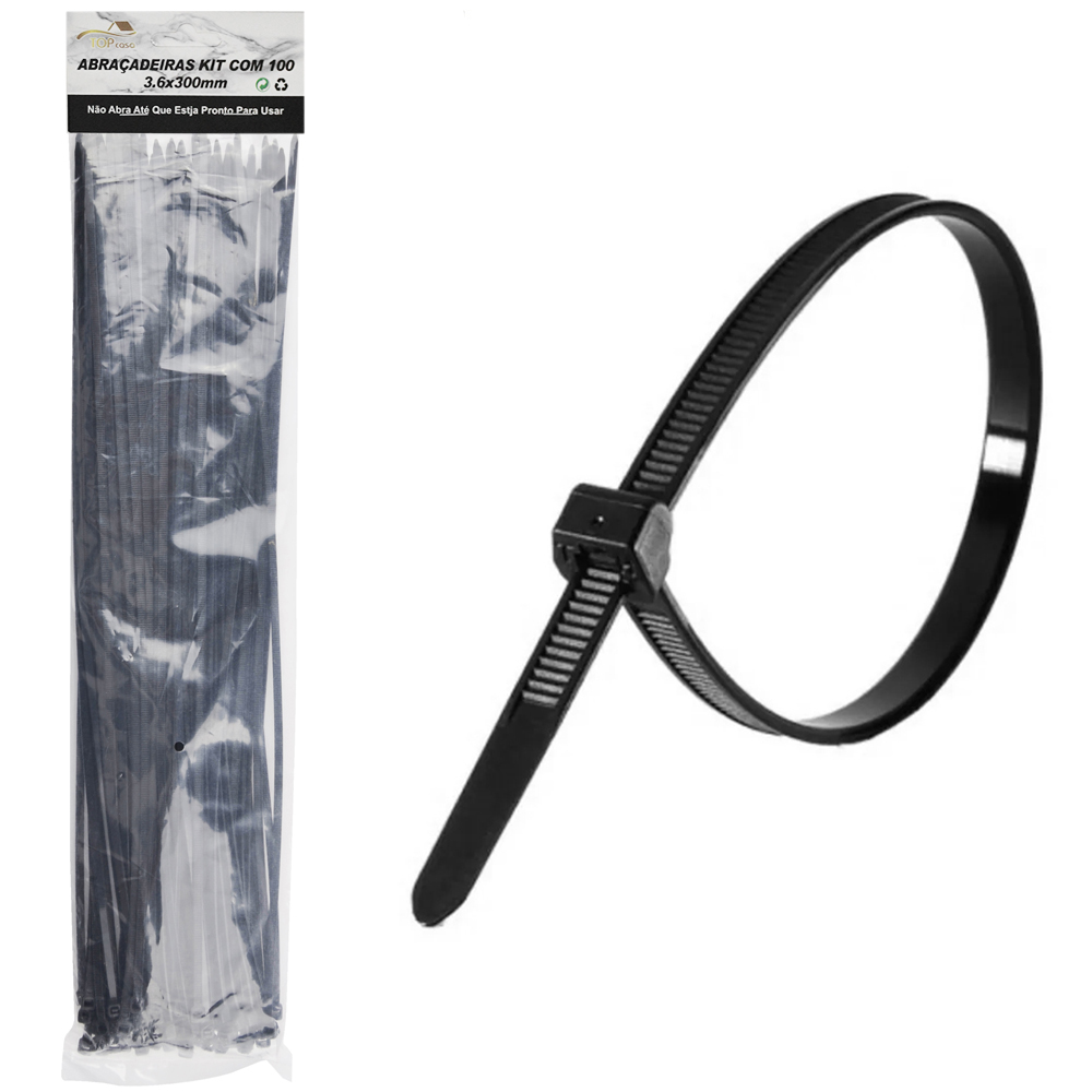 ABRACADEIRA DE NYLON PRETO TOP CASA COM 100 PECAS 3,6X300MM