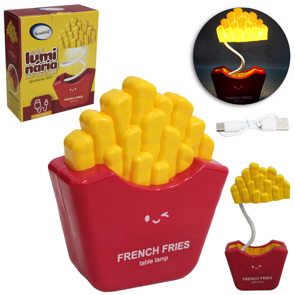 LUMINARIA DE MESA FLEXIVEL RECARREGAVEL 8 LEDS BATATA FRITA + CABO USB