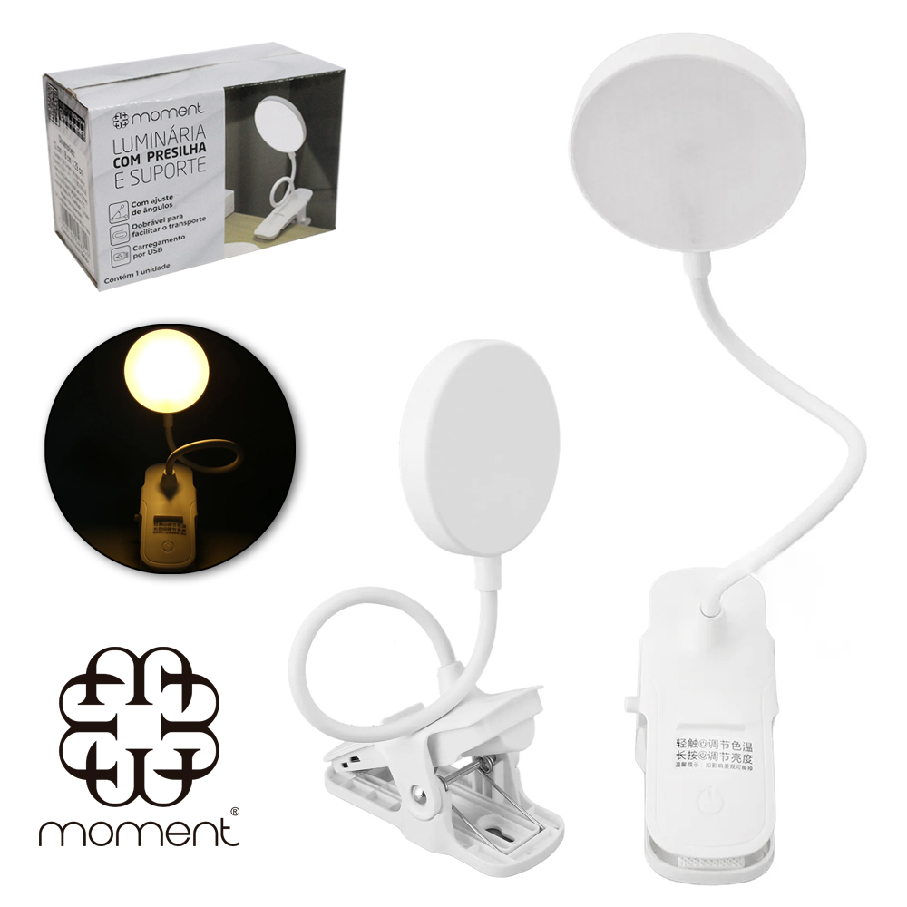 LUMINARIA DE MESA FLEXIVEL COM 12 LEDS + BASE PRESILHA DE PLASTICO E CABO USB MOMENT