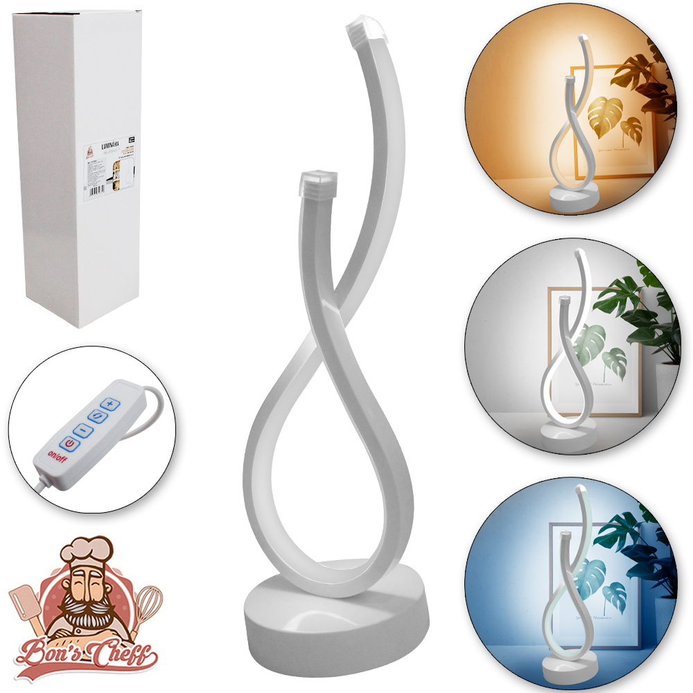 ABAJUR LUMINARIA COM DIMMER LED 3 CORES INFINITO COM BASE BRANCO USB 32X10CM