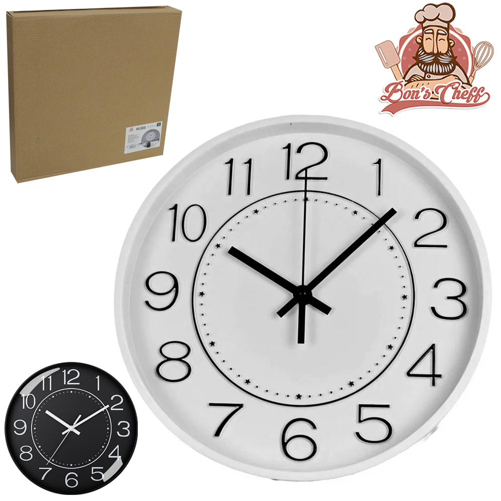 RELOGIO DE PAREDE REDONDO BRANCO / PRETO 29CM DE Ø