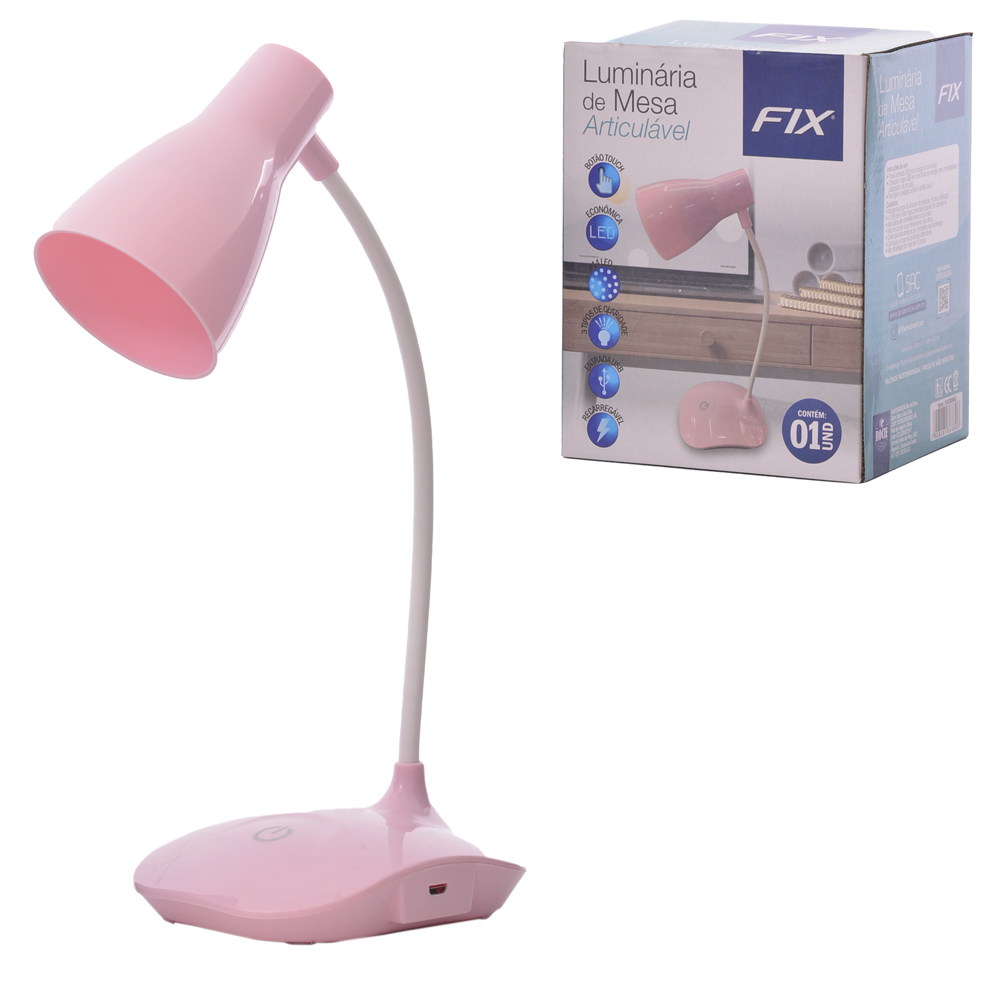 LUMINARIA DE MESA FLEXIVEL RECARREGAVEL COM SENSOR TOUCH + 14 LEDS E CABO USB