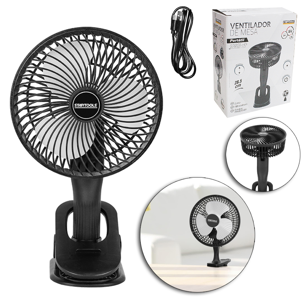 VENTILADOR DE MAO / MESA PORTATIL RECARREGAVEL 5V 3 VELOCIDADES + BASE PRESILHA SUPORTE CELULAR CABO USB