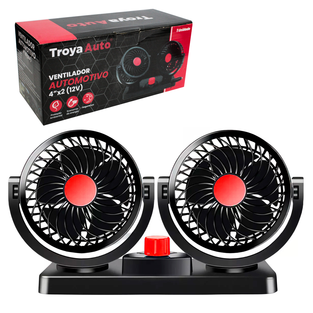 MINI VENTILADOR AUTOMOTIVO DUPLO GIRATORIO COM 2 VELOCIDADES + BASE DE PLASTICO AUTOADESIVO 12V