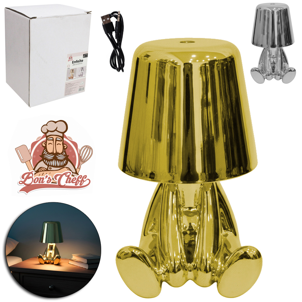 ABAJUR LUMINARIA DE PORCELANA RECARREGAVEL BOB SENTADO + SENSOR TOUCH USB 16X8,5CM