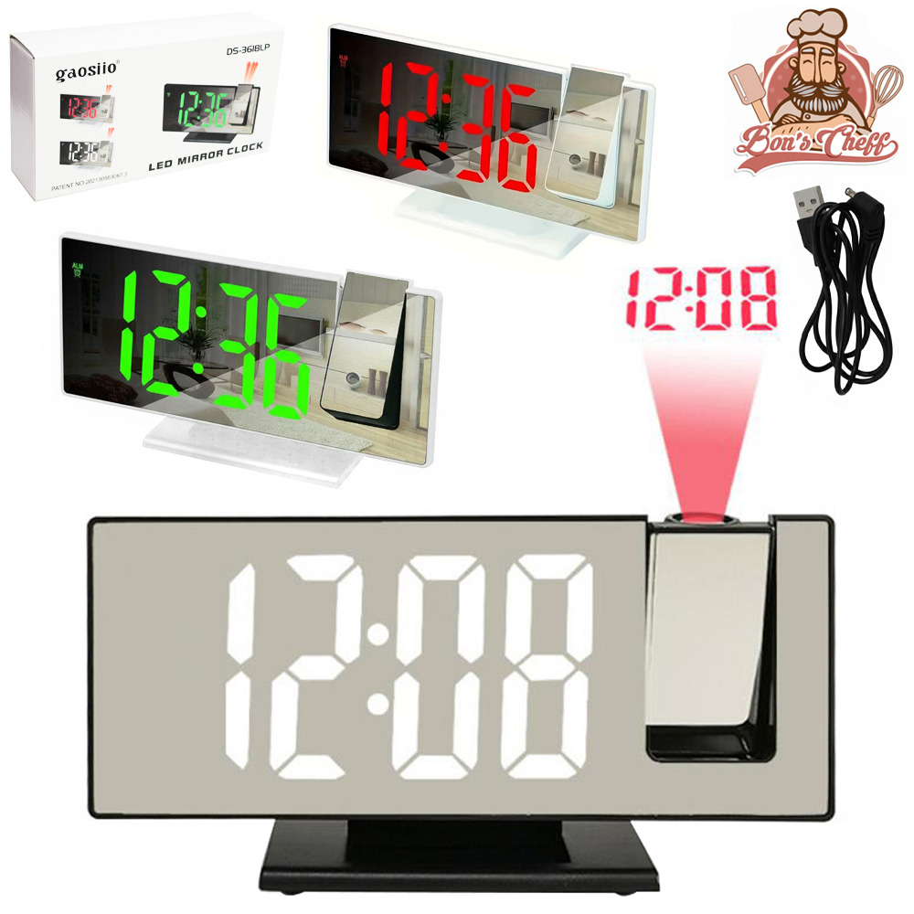 RELOGIO DE MESA / DESPERTADOR DIGITAL COM PROJETOR + TERMOMETRO A BATERIA / USB 18,5X9,5CM