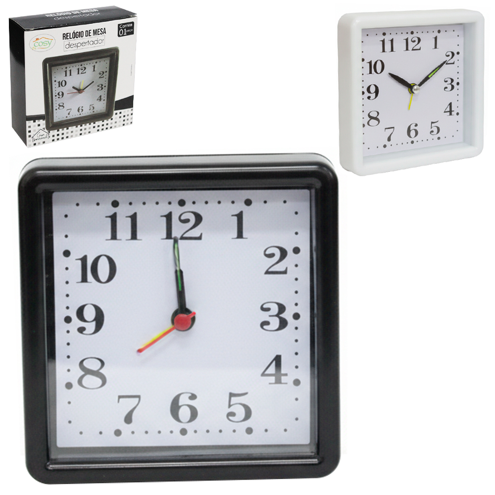 RELOGIO DE MESA / DESPERTADOR QUADRADO 10CM