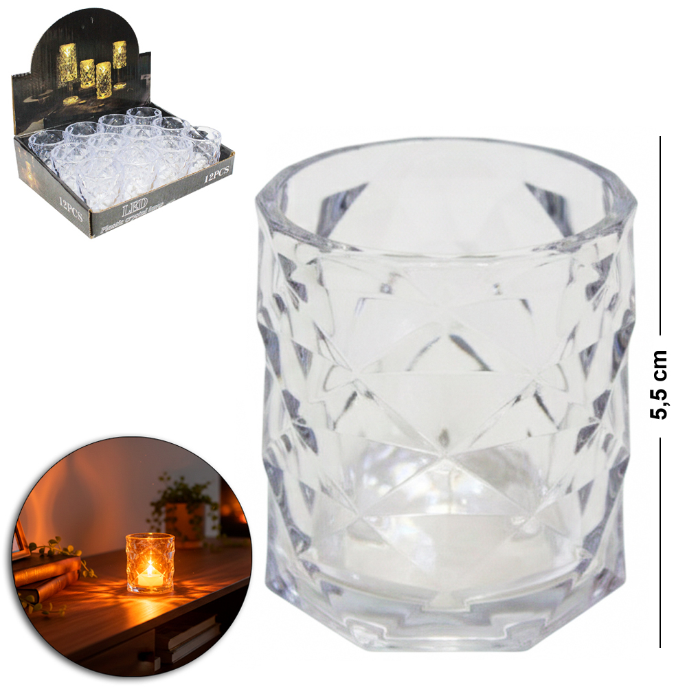 VELA DECORATIVA ELETRONICA DE LED COM CASTICAL DE ACRILICO A BATERIA 5,5X5CM DE Ø DP PLAY