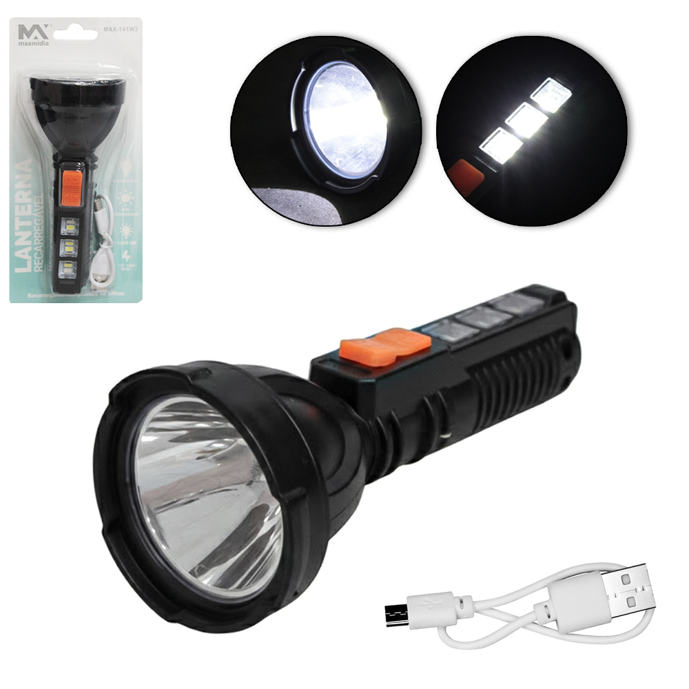LANTERNA RECARREGAVEL BIVOLT MAXMIDIA COM 5 LEDS + CABO USB