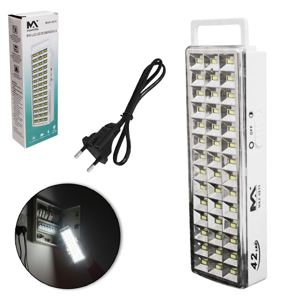 LUMINARIA DE EMERGENCIA RECARREGAVEL BIVOLT MAXMIDIA COM 42 LEDS + ALCA