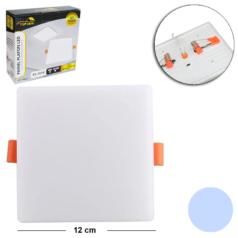 LUMINARIA PAINEL PLAFON LED QUADRADO BORDA INFINITA SOBREPOR 18W 6500K BRANCA BIVOLT PREMIUM TOP CASA