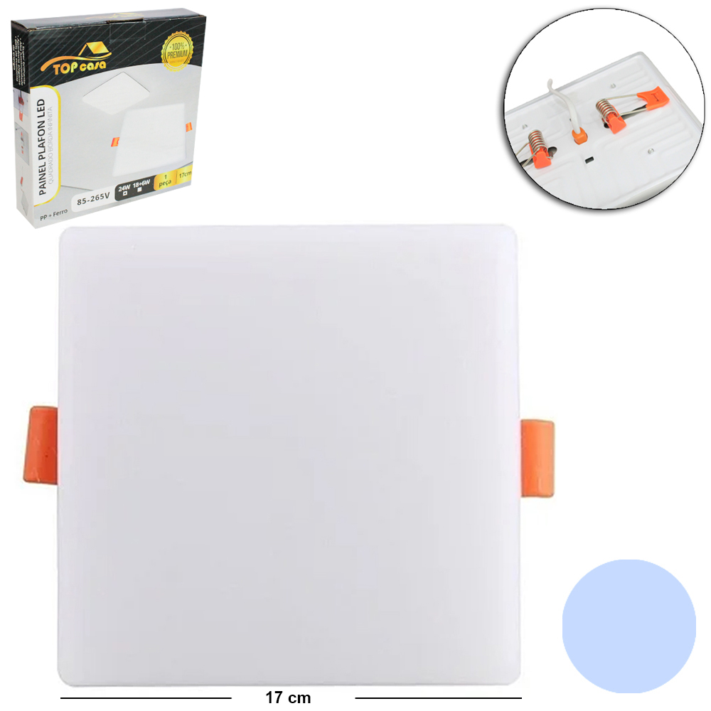 LUMINARIA PAINEL PLAFON LED QUADRADO BORDA INFINITA SOBREPOR 24W 6500K BRANCA BIVOLT PREMIUM TOP CASA