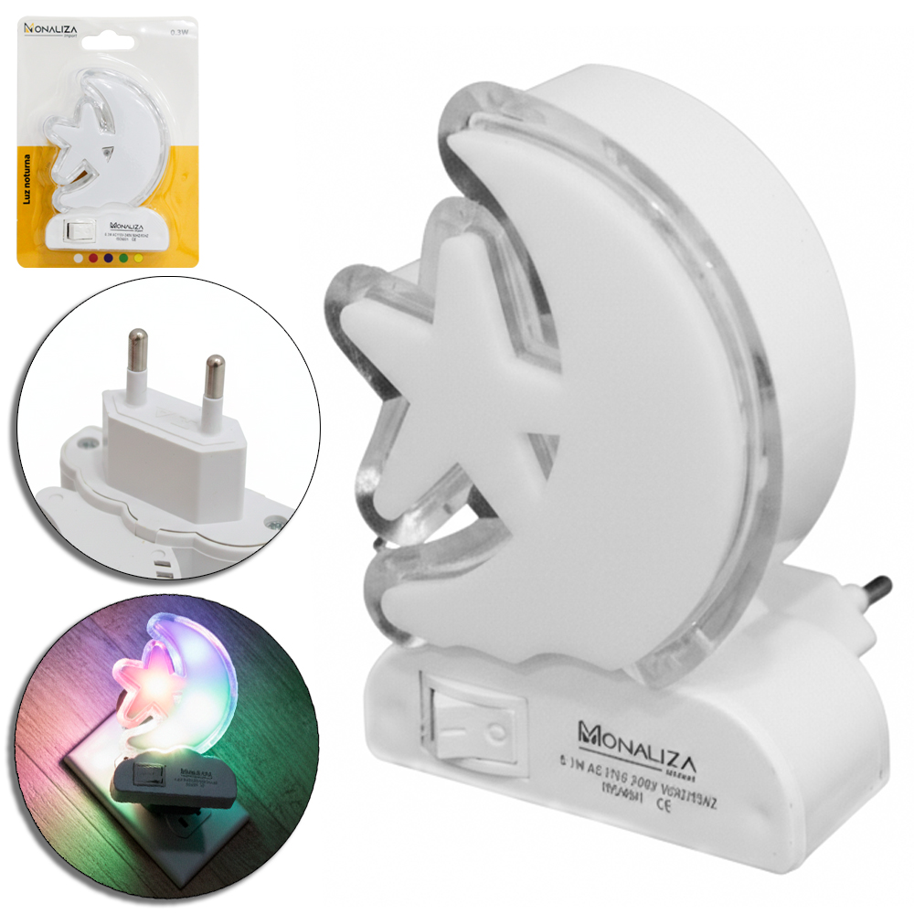 ABAJUR LUMINARIA DE TOMADA LUA ESTRELA BIVOLT