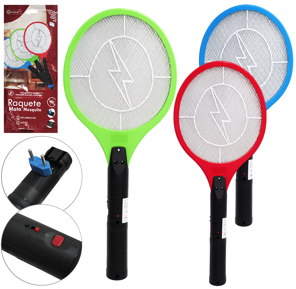 RAQUETE MATA MOSQUITO RECARREGAVEL MISAKI COLORS BIVOLT 50CM