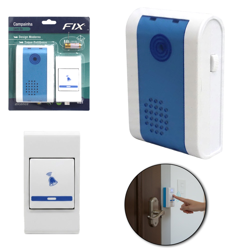 CAMPAINHA SEM FIO 18 TOQUES A PILHA ALCANCE 90M