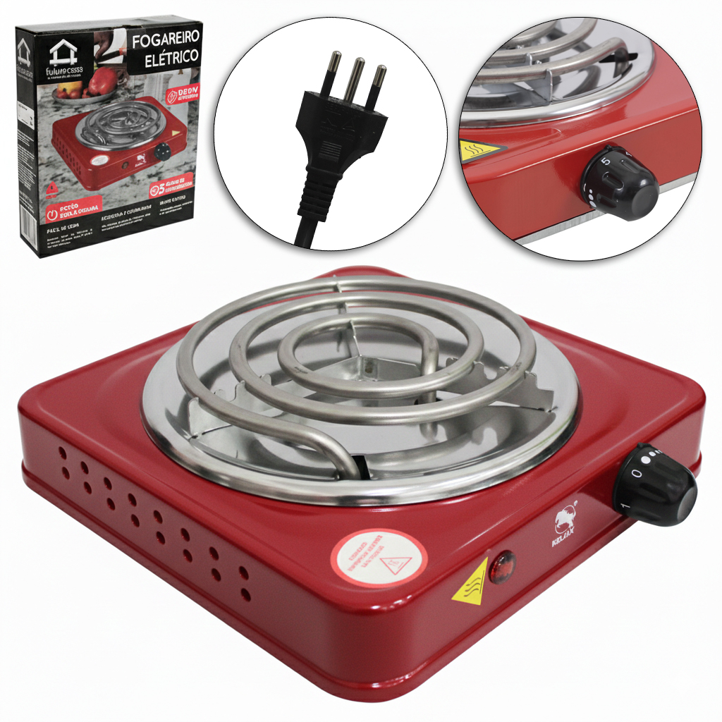 FOGAREIRO / FOGAO ELETRICO PORTATIL ESPIRAL 1 BOCA 127V VERMELHO 1000W RELINX