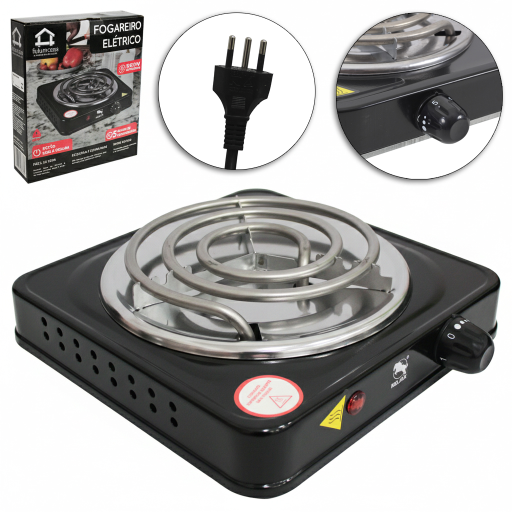 FOGAREIRO / FOGAO ELETRICO PORTATIL ESPIRAL 1 BOCA 127V PRETO 1000W RELINX