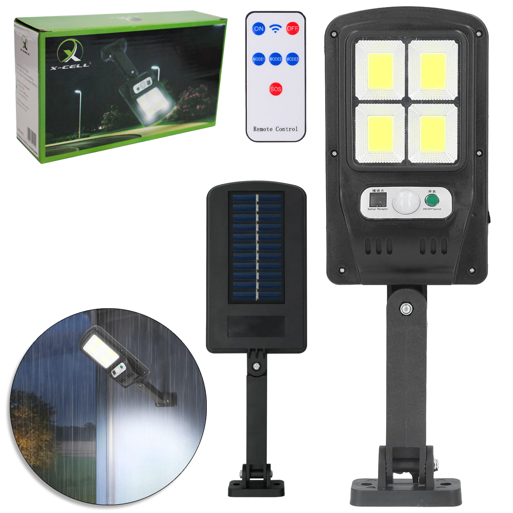 REFLETOR LAMPADA LUMINARIA SOLAR COM SENSOR DE PRESENCA + 48 LEDS E CONTROLE X-CELL