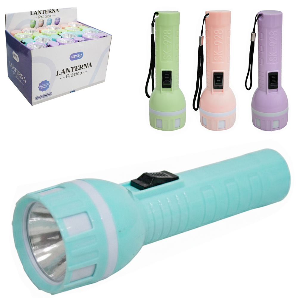 LANTERNA DE PLASTICO COM 1 LED VERSY A BATERIA 14X4,5CM DE Ø DP PLAY