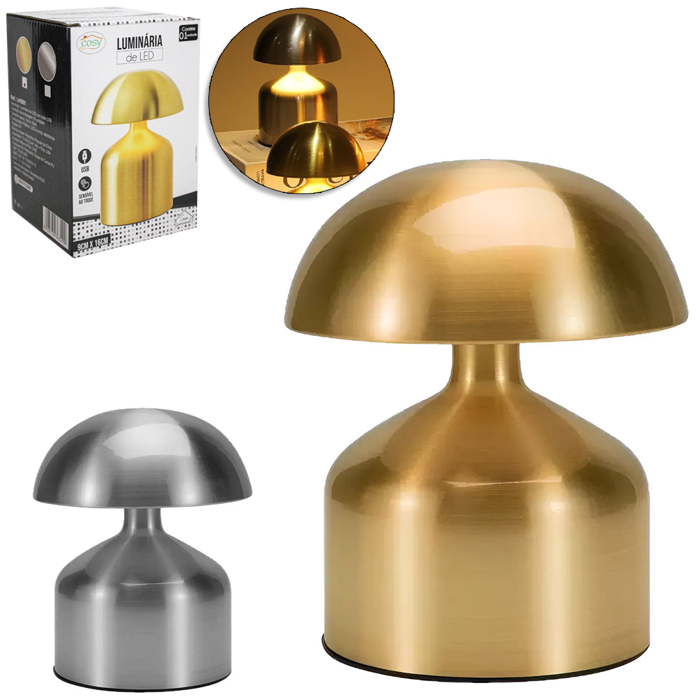 ABAJUR LUMINARIA DE METAL RECARREGAVEL TOUCH 3 CORES DE LUZ USB 16X9CM 