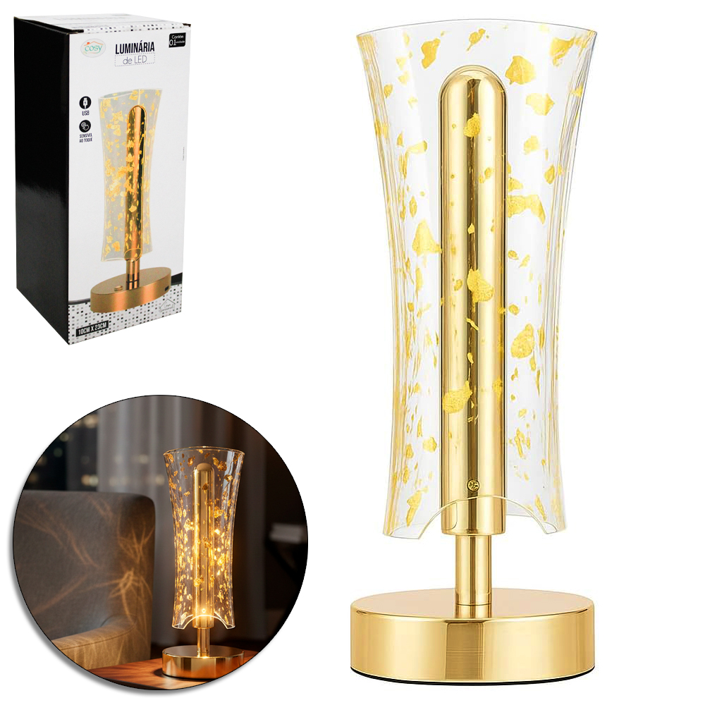 ABAJUR LUMINARIA ACRILICO RECARREGAVEL TOUCH 3 CORES DE LUZ USB 23X10CM 