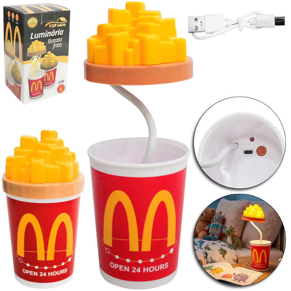 LUMINARIA DE MESA FLEXIVEL RECARREGAVEL COM 8 LEDS BATATA FRITA + CABO USB PREMIUM TOP CASA