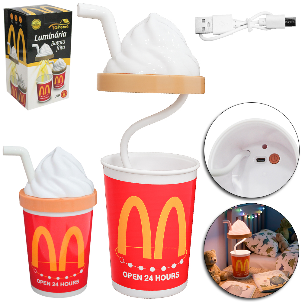 LUMINARIA DE MESA FLEXIVEL RECARREGAVEL COM 8 LEDS SORVETE + CABO USB PREMIUM TOP CASA