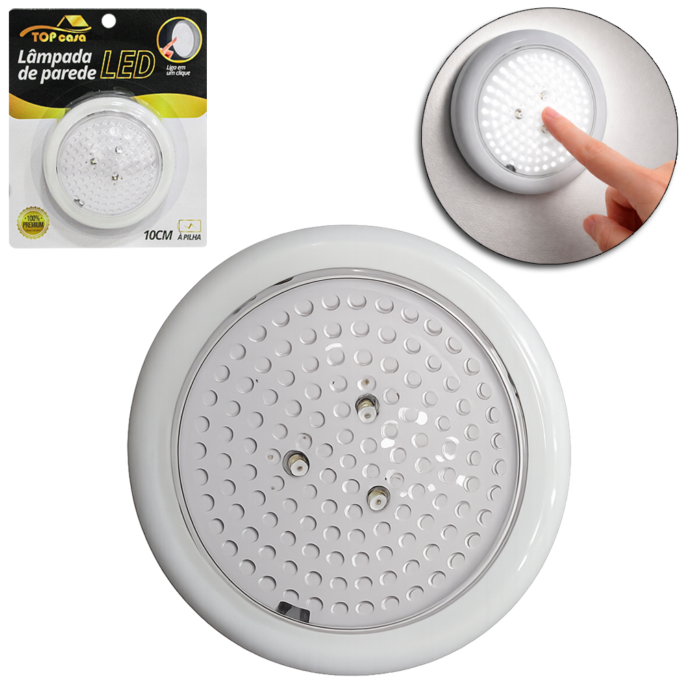 LUMINARIA DE TOQUE REDONDA COM 3 LEDS A PILHA PREMIUM TOP CASA 10CM DE Ø